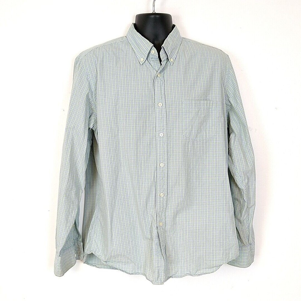 J Crew Mens sz‎ L Button Up Shirt Blue Plaid Long Sleeve Tailored Fit Shirtings